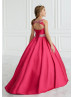 Hot Pink Beaded Satin Keyhole Back Flower Girl Dress Hot Pink Beaded Satin Keyhole Back Flower Girl Dress